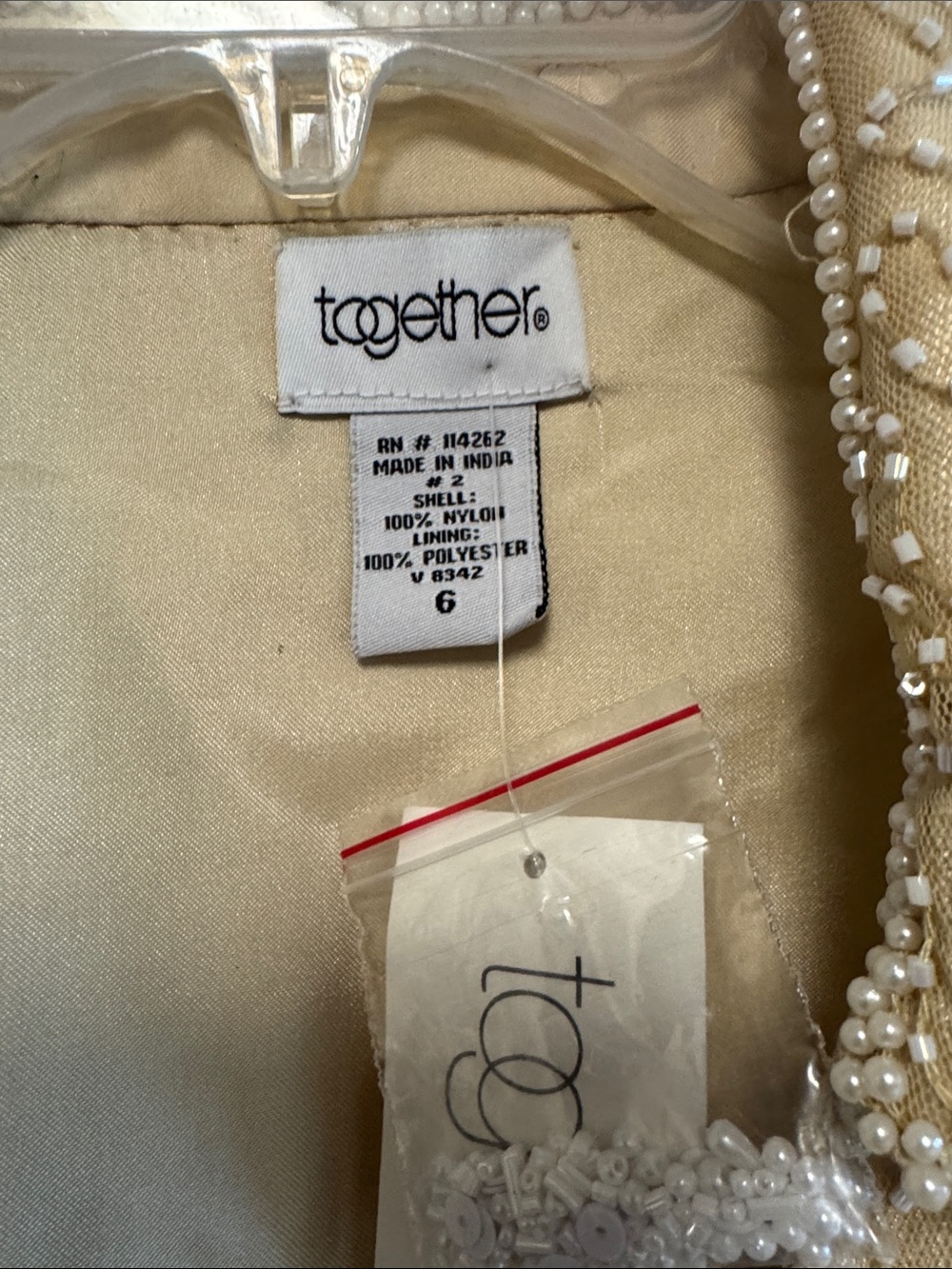 Gorgeous Together Champagne Beaded Floral Embellished Jacket Sz 6 - Picture 2 of 7